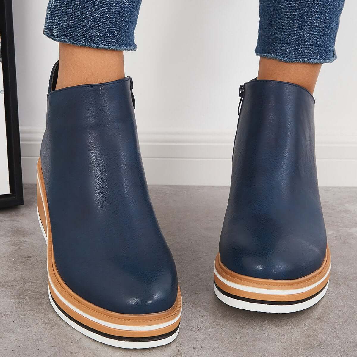 Women's Bottines à Plateforme avec Fermeture Éclair Latérale