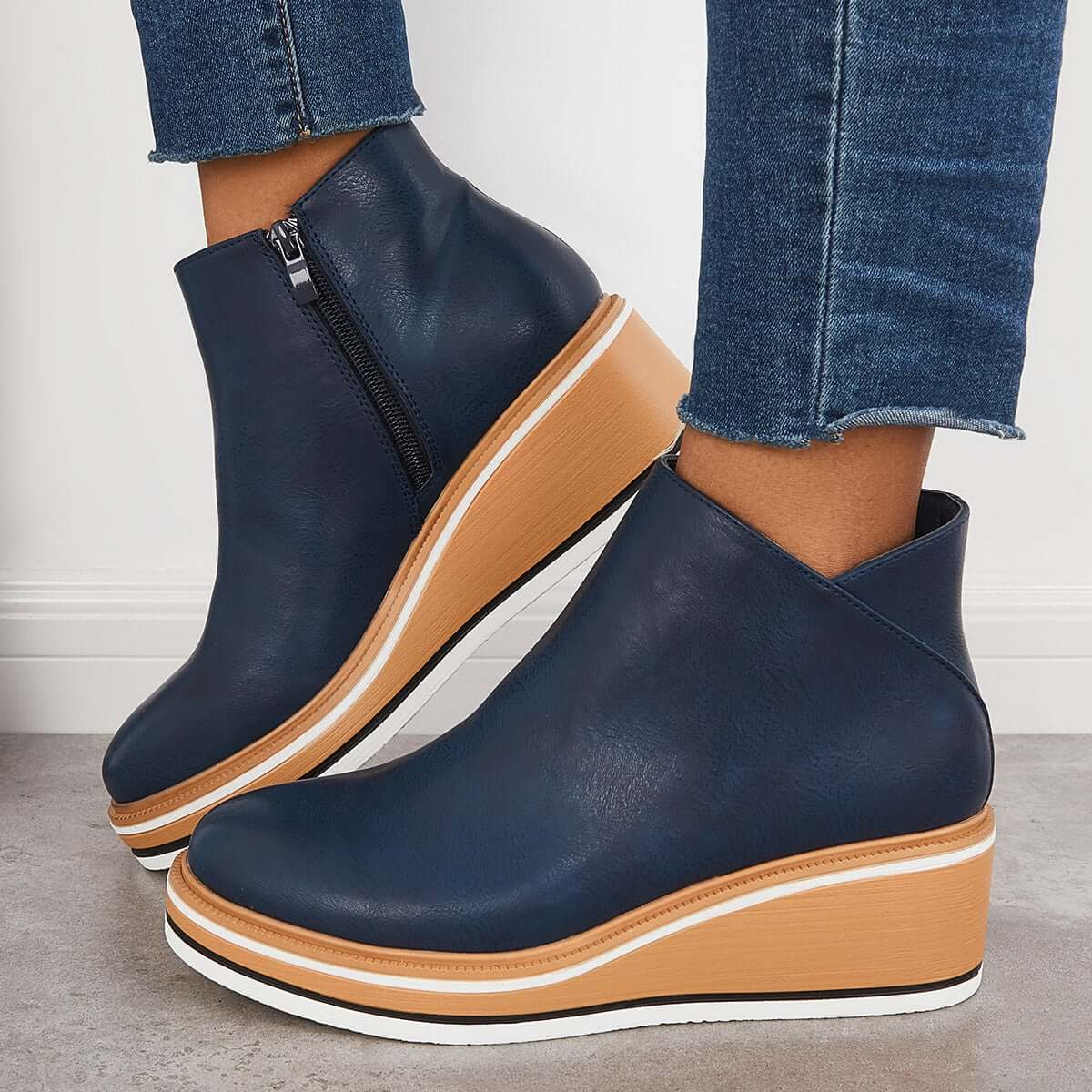 Women's Bottines à Plateforme avec Fermeture Éclair Latérale