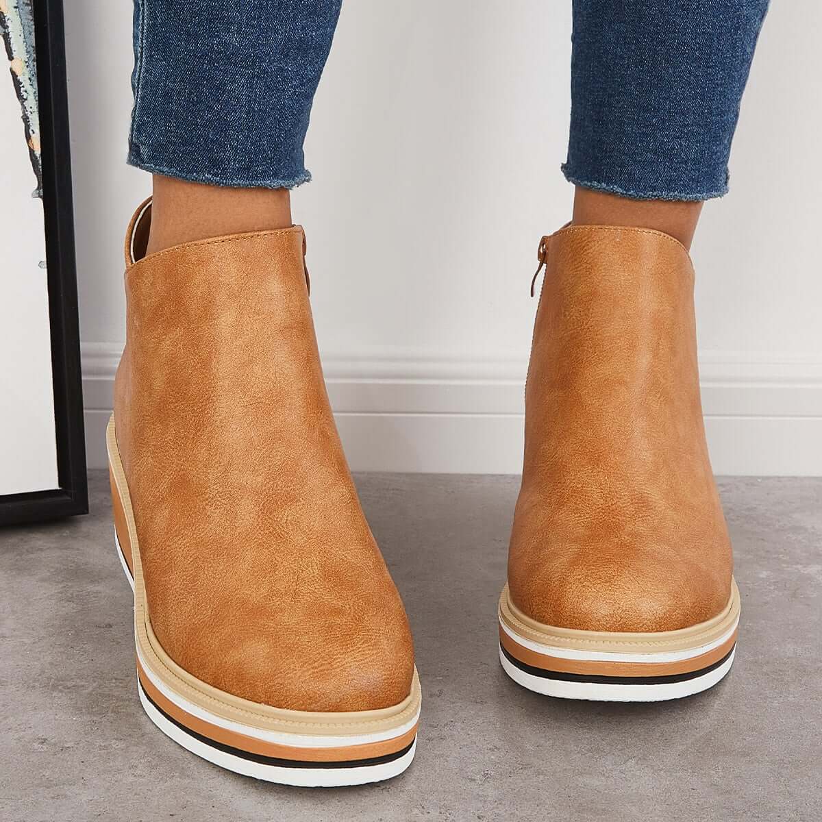 Women's Bottines à Plateforme avec Fermeture Éclair Latérale