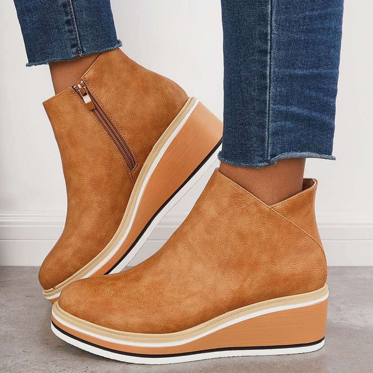 Women's Bottines à Plateforme avec Fermeture Éclair Latérale