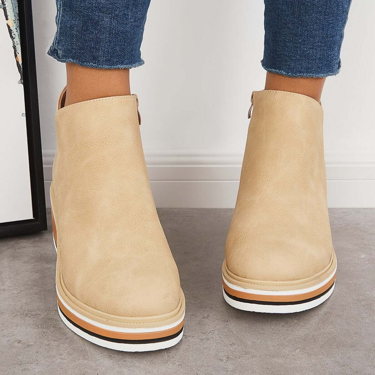Women's Bottines à Plateforme avec Fermeture Éclair Latérale