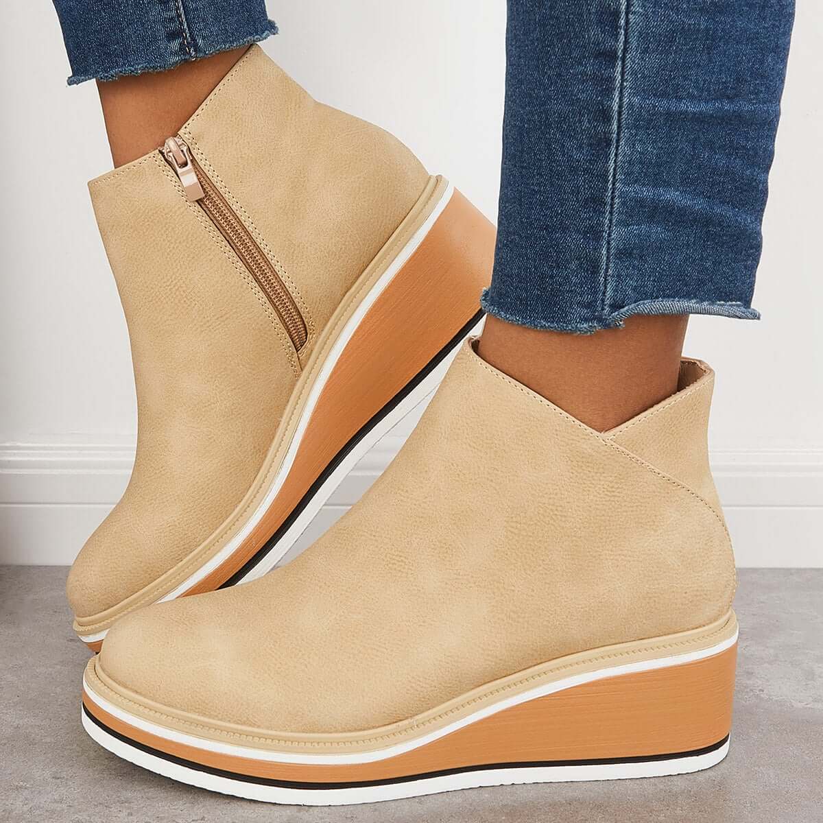 Women's Bottines à Plateforme avec Fermeture Éclair Latérale