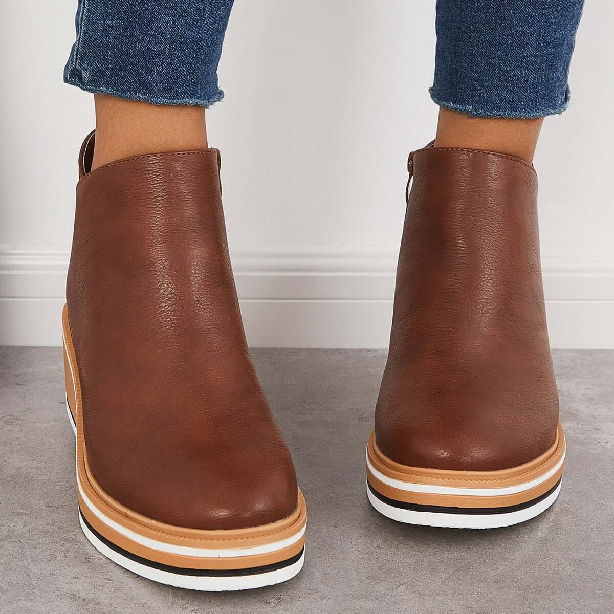 Women's Bottines à Plateforme avec Fermeture Éclair Latérale
