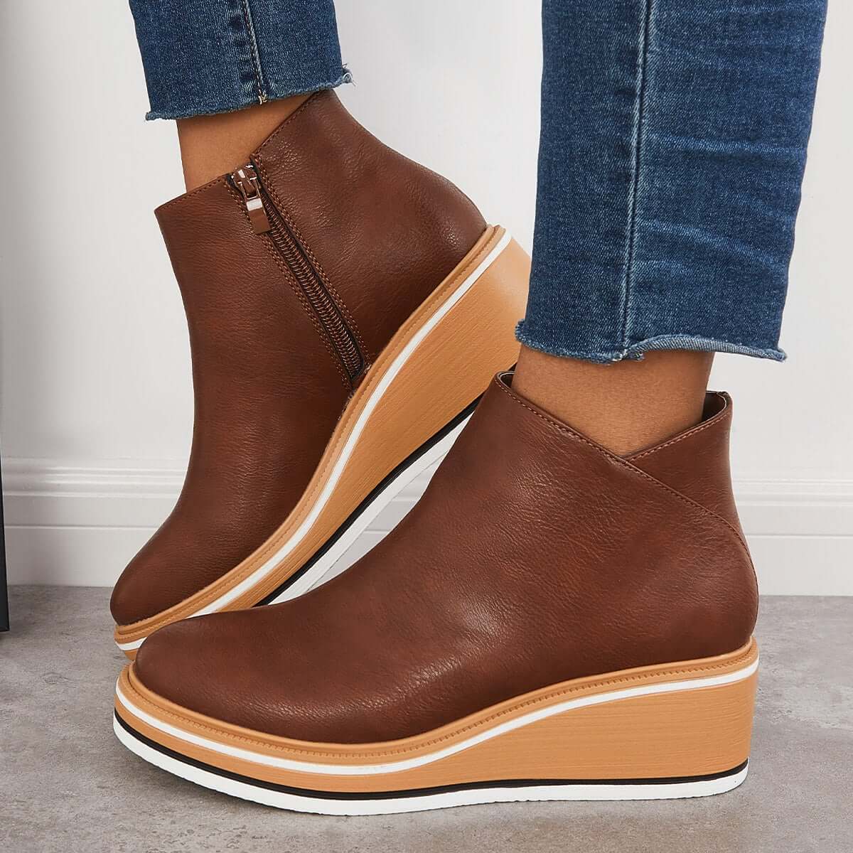 Women's Bottines à Plateforme avec Fermeture Éclair Latérale