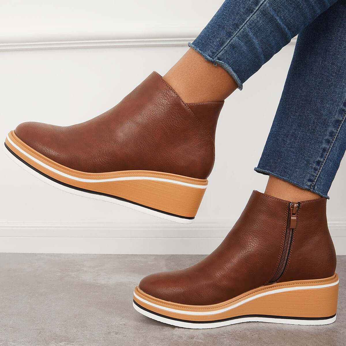 Women's Bottines à Plateforme avec Fermeture Éclair Latérale