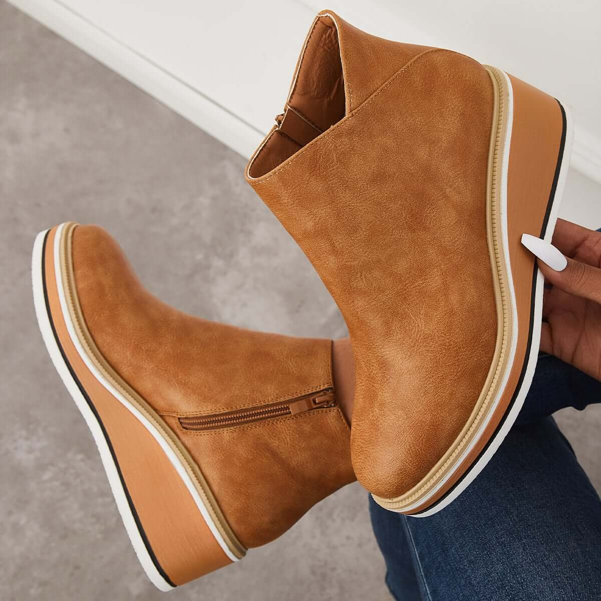 Women's Bottines à Plateforme avec Fermeture Éclair Latérale