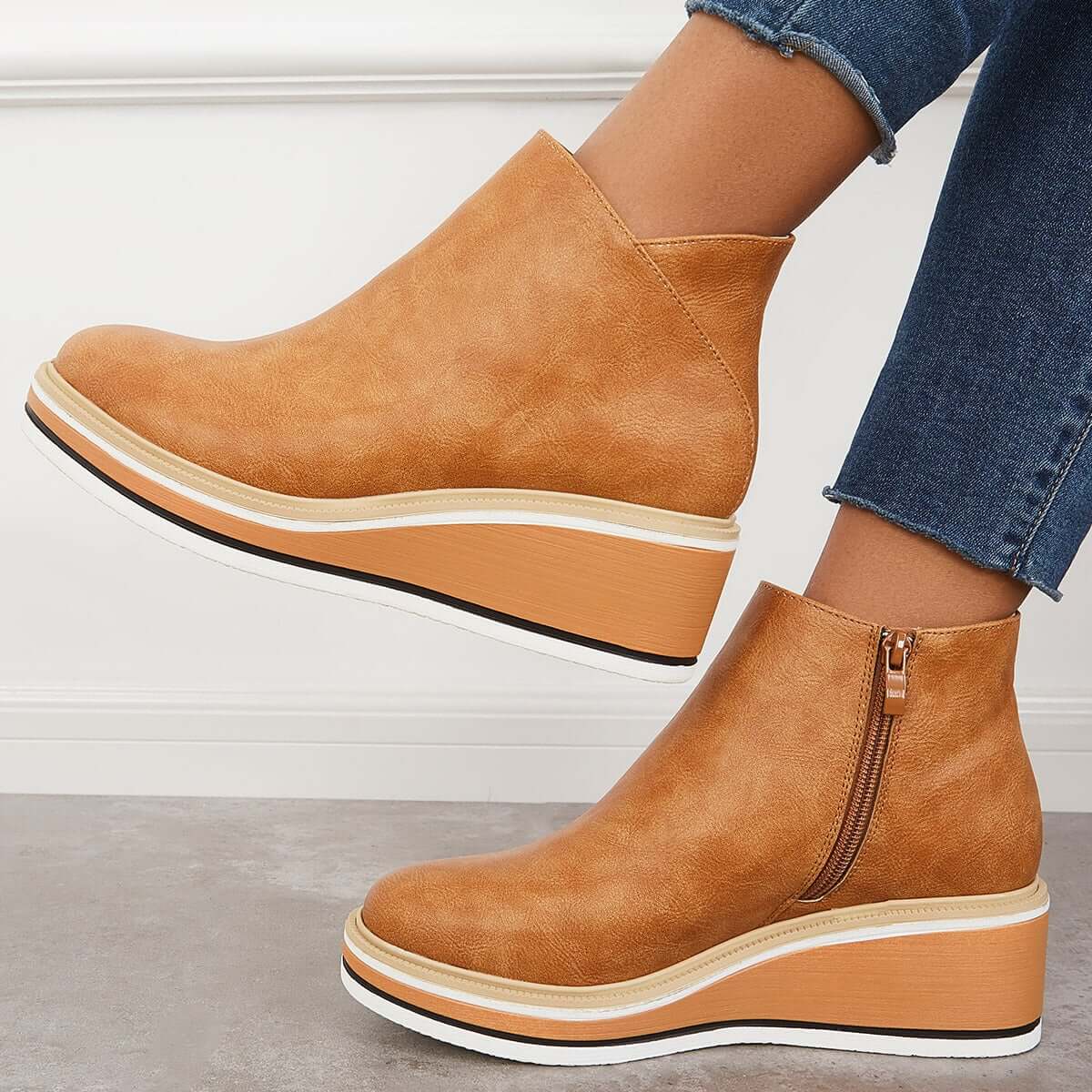 Women's Bottines à Plateforme avec Fermeture Éclair Latérale