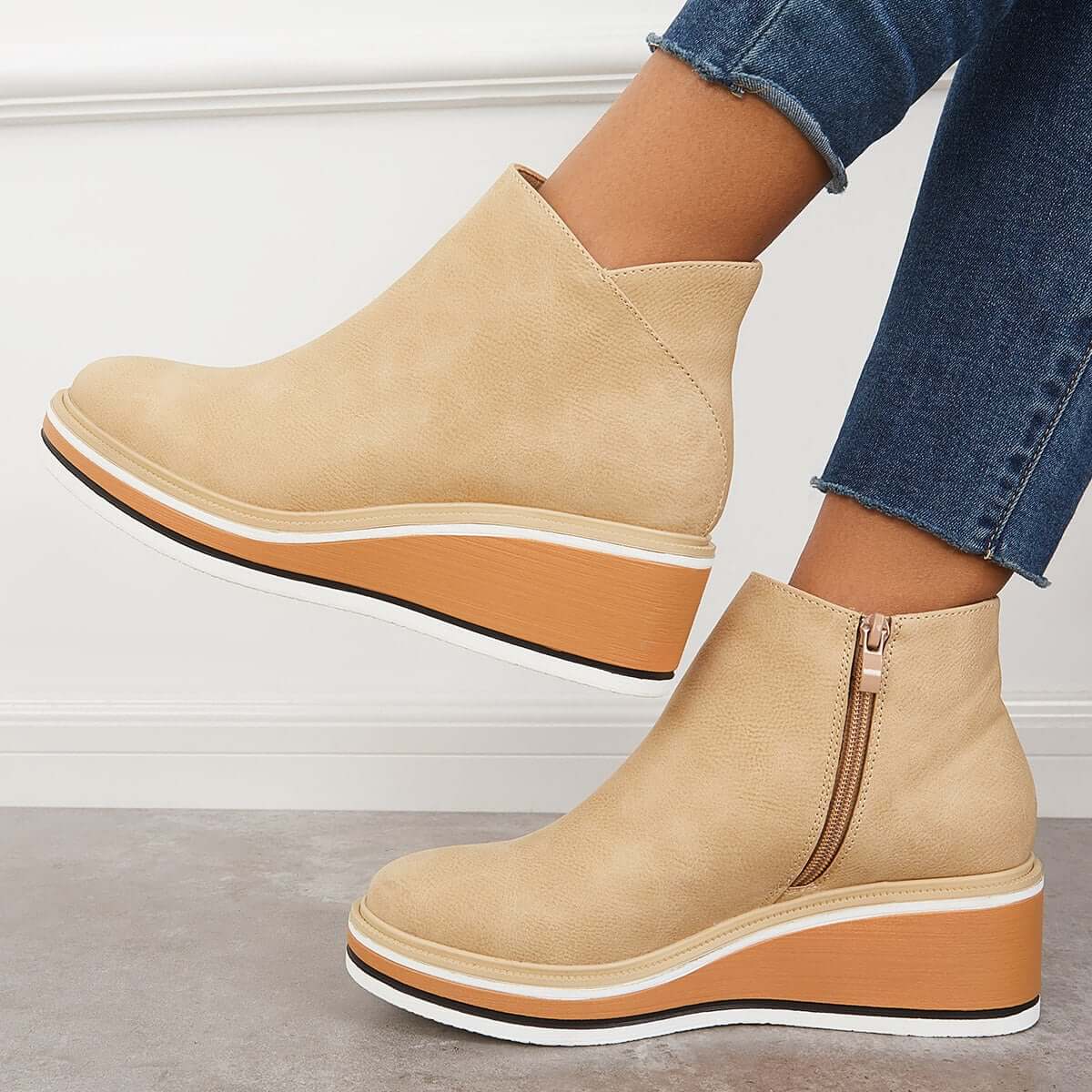 Women's Bottines à Plateforme avec Fermeture Éclair Latérale