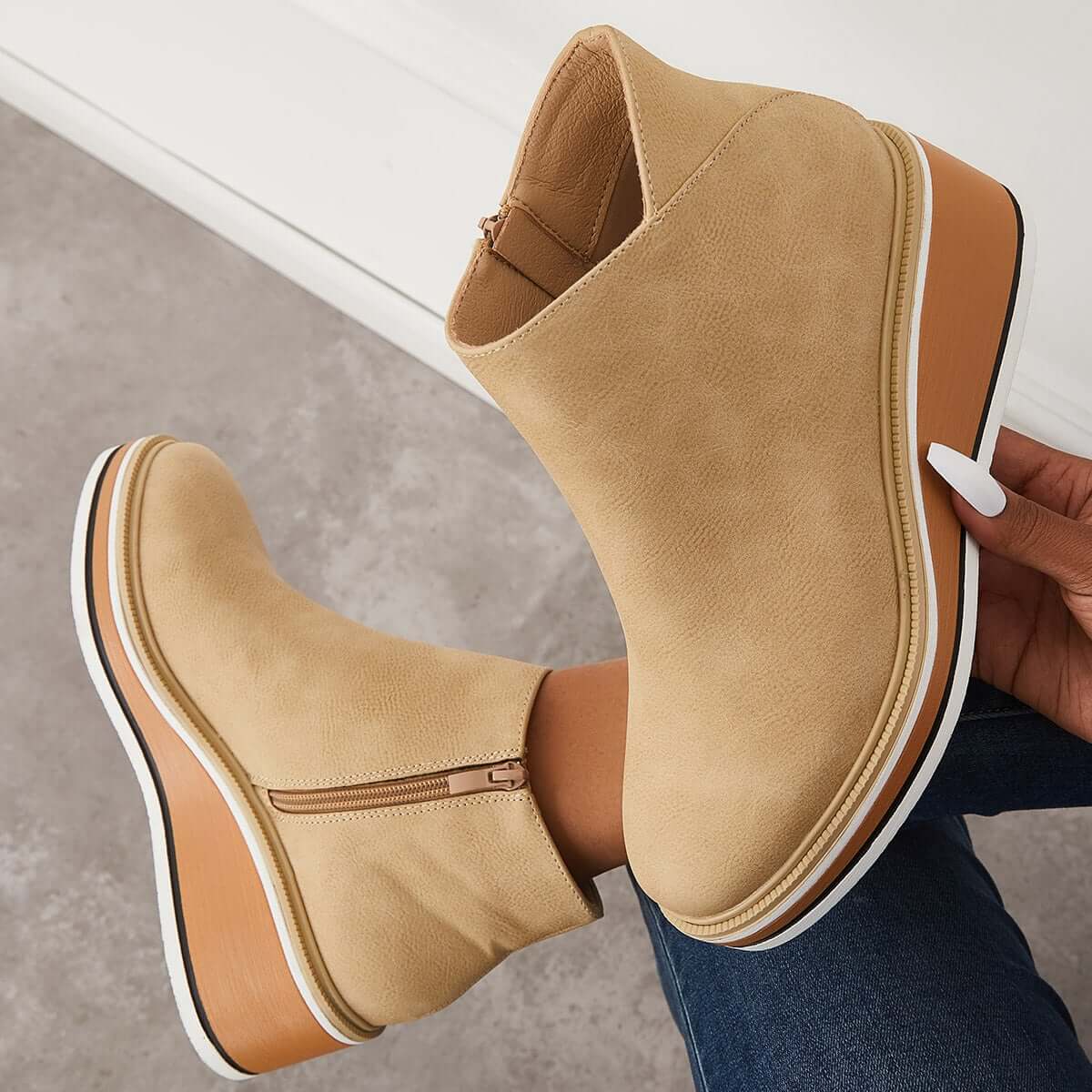 Women's Bottines à Plateforme avec Fermeture Éclair Latérale