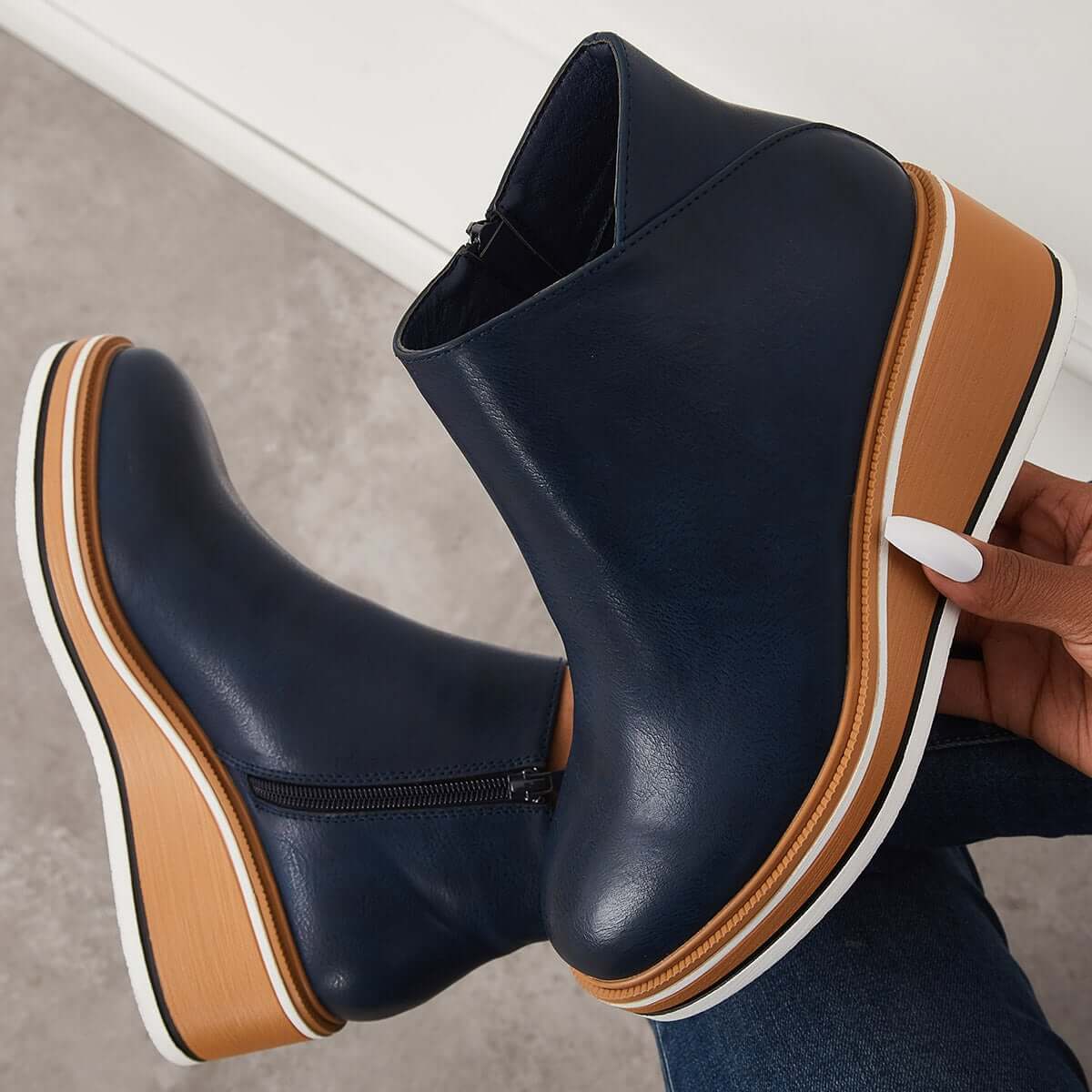 Women's Bottines à Plateforme avec Fermeture Éclair Latérale
