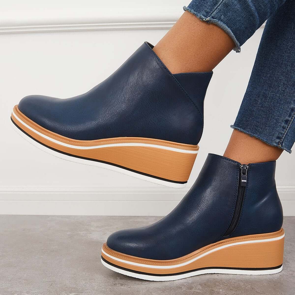 Women's Bottines à Plateforme avec Fermeture Éclair Latérale