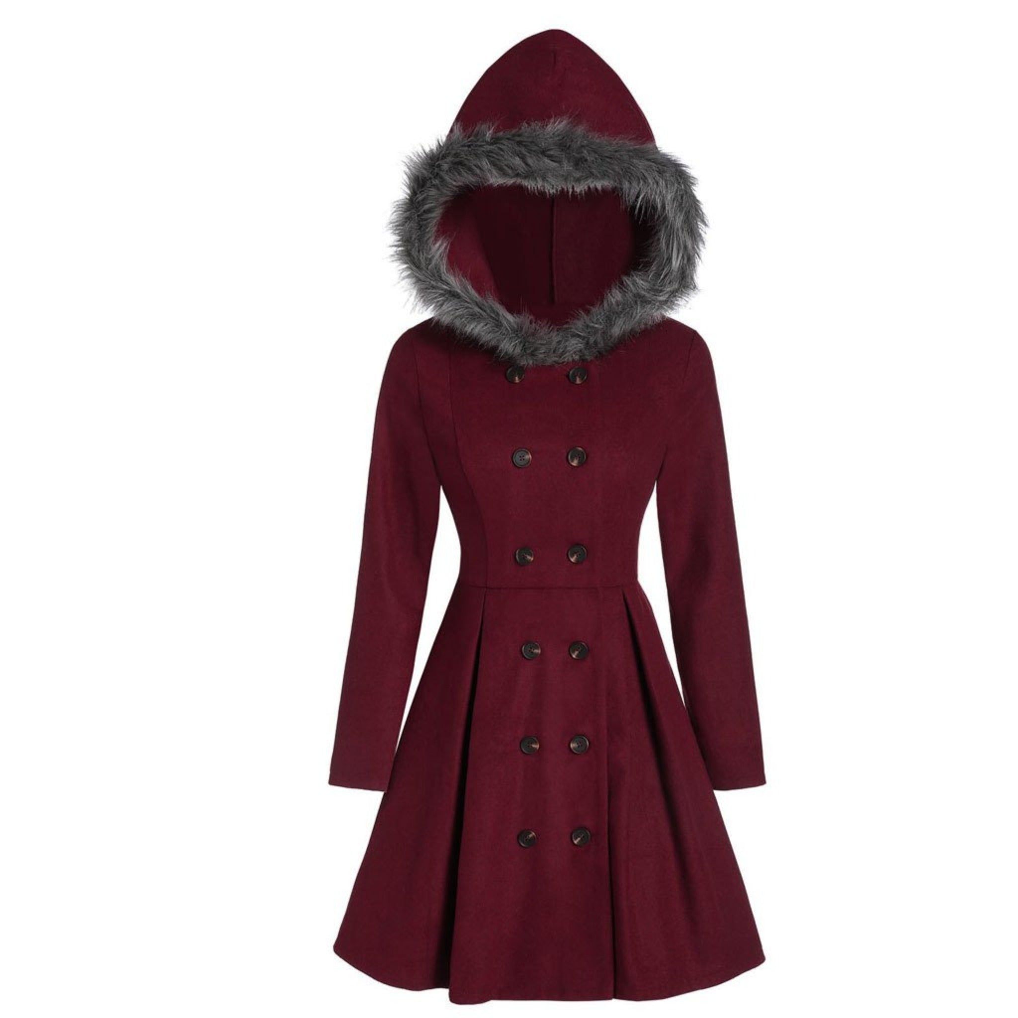 Femme Manteau Croisé à Capuche en Fourrure pour l’Hiver
