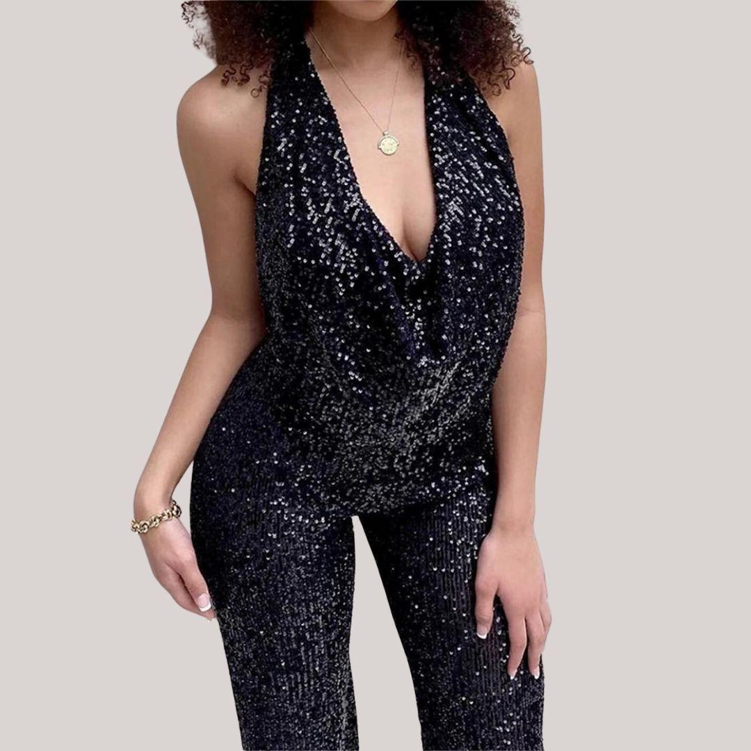 Femme - Combinaison Élégante Sans Manches à Jambes Larges pour Occasions Formelles