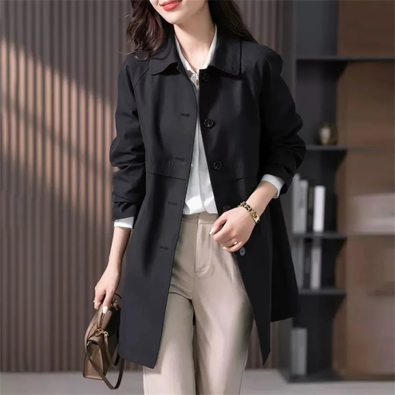 Trench Mi-Cuisse pour Femmes à Coupe Ajustée et Col Classique