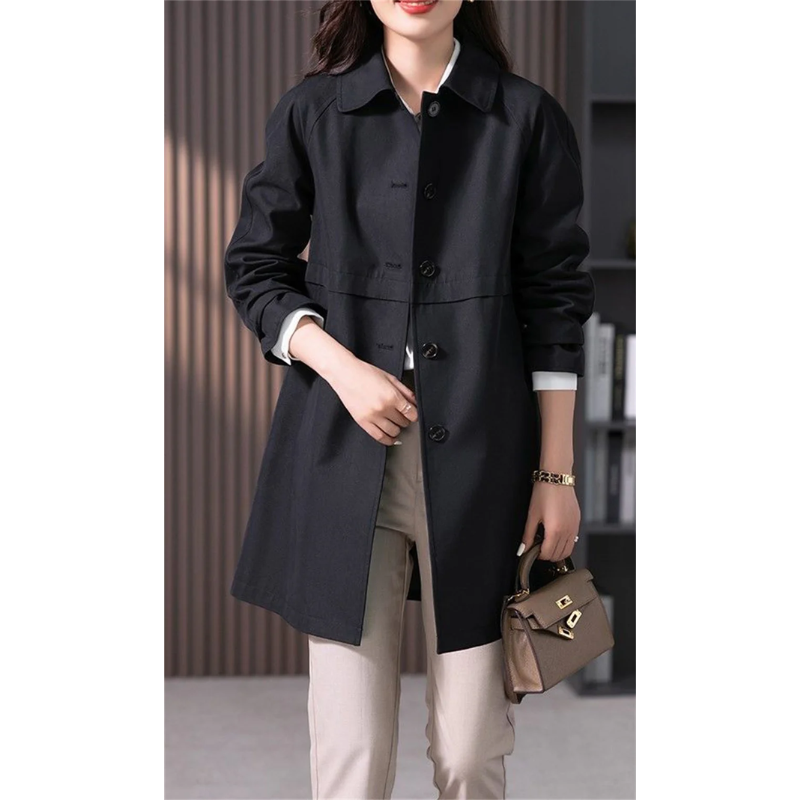 Trench Mi-Cuisse pour Femmes à Coupe Ajustée et Col Classique