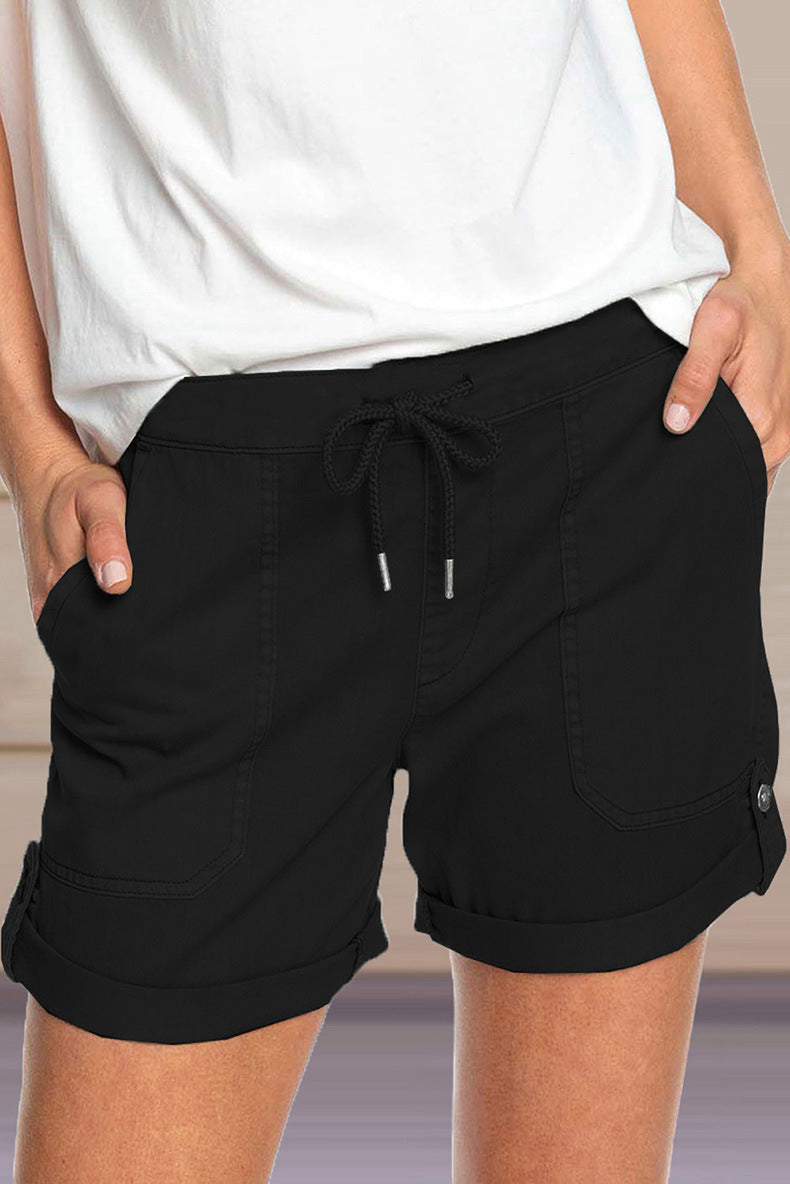 Short Décontracté pour Femme – Taille Cordon et Ourlet Revers