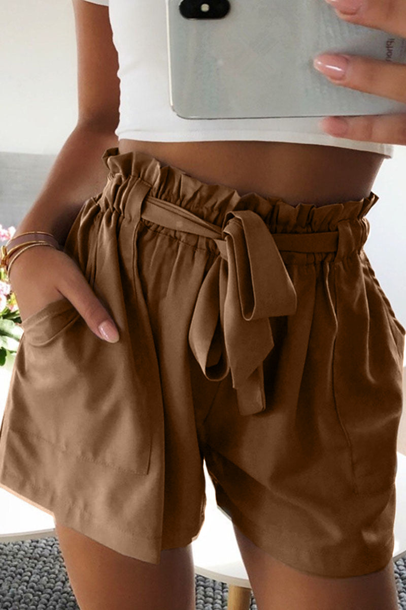 Short Décontracté Uni pour Femme – Coupe Fluide avec Ceinture