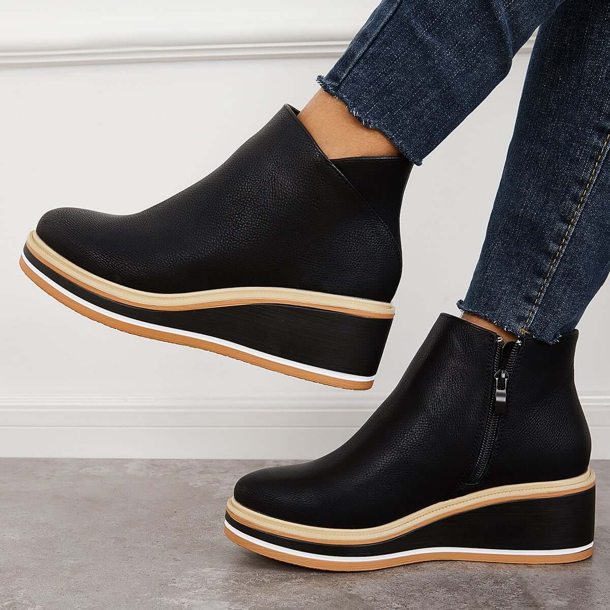 Women's Bottines à Plateforme avec Fermeture Éclair Latérale