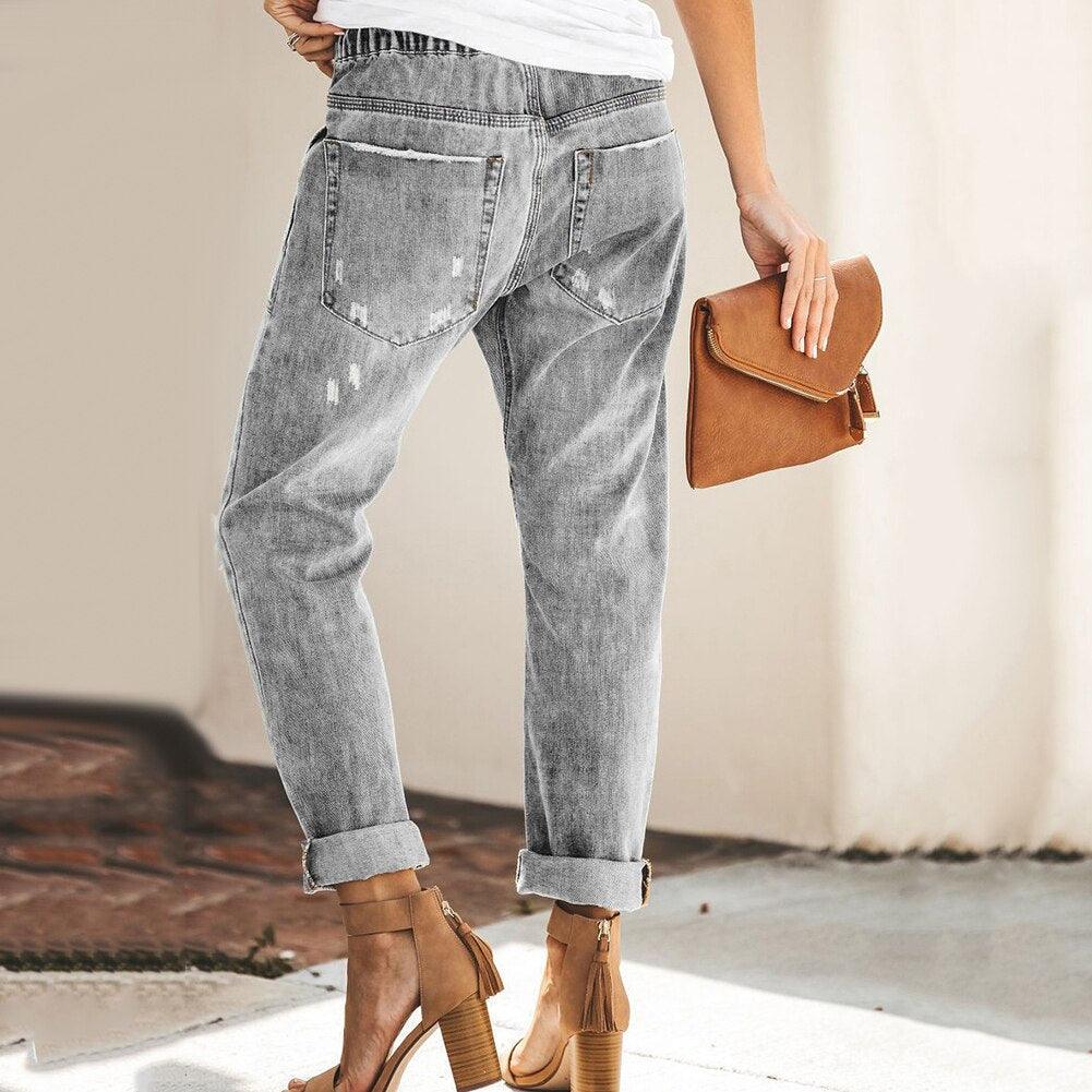 Pantalon jogger en denim à taille élastique et coupe décontractée