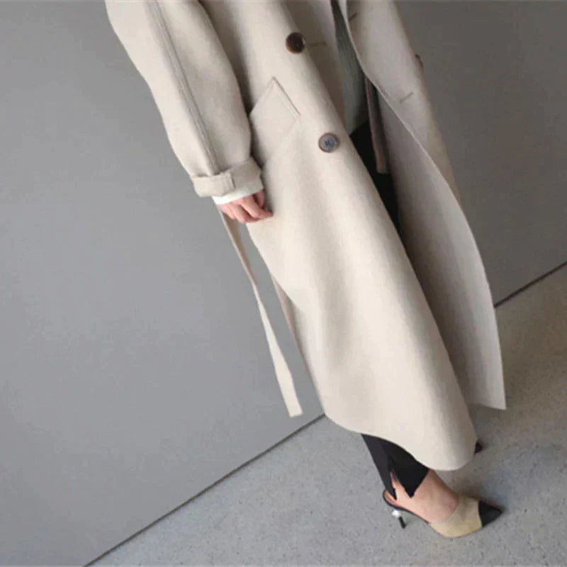 Manteau Oversize pour Femmes Ceinturé avec Col Fin, Coupe Décontractée