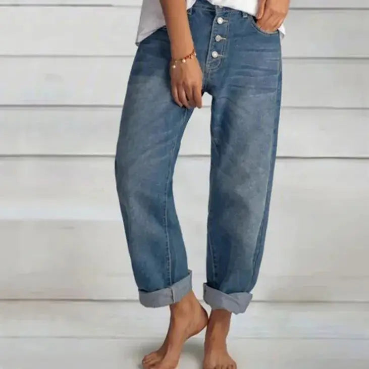 Jean ample taille haute décontracté pour femme