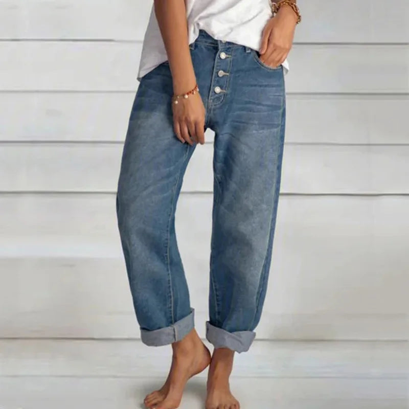 Jean ample taille haute décontracté pour femme