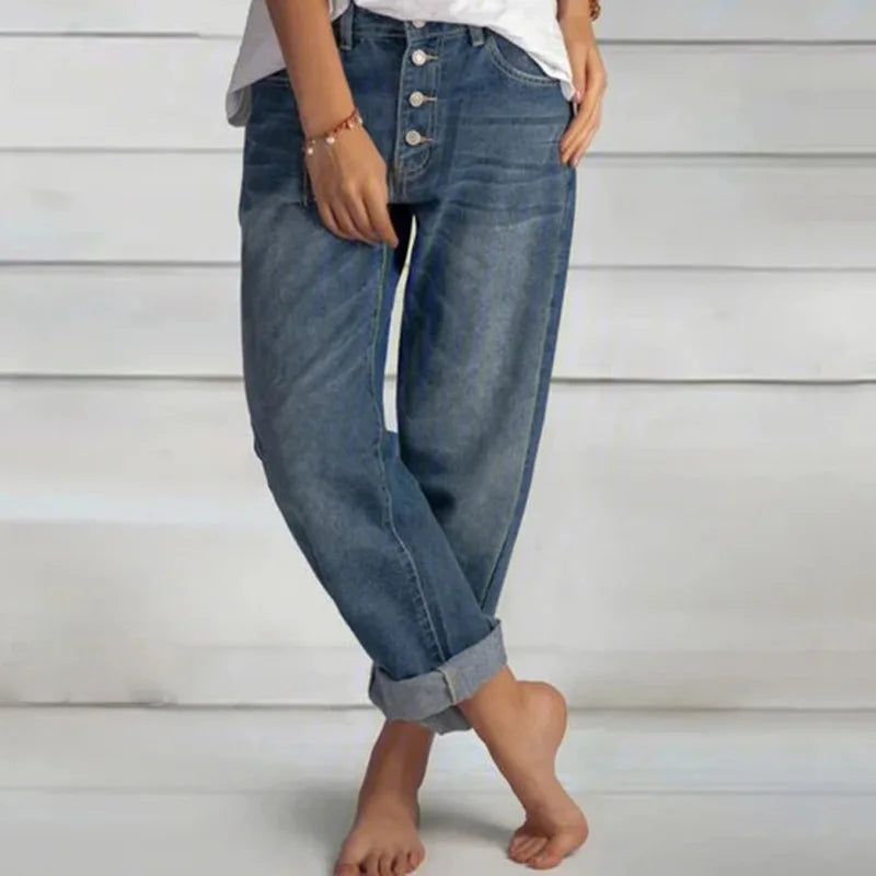 Jean ample taille haute décontracté pour femme