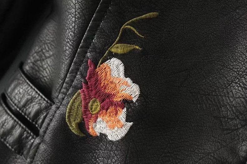 Veste Décontractée Femme en Similicuir – Motif Floral Élégant