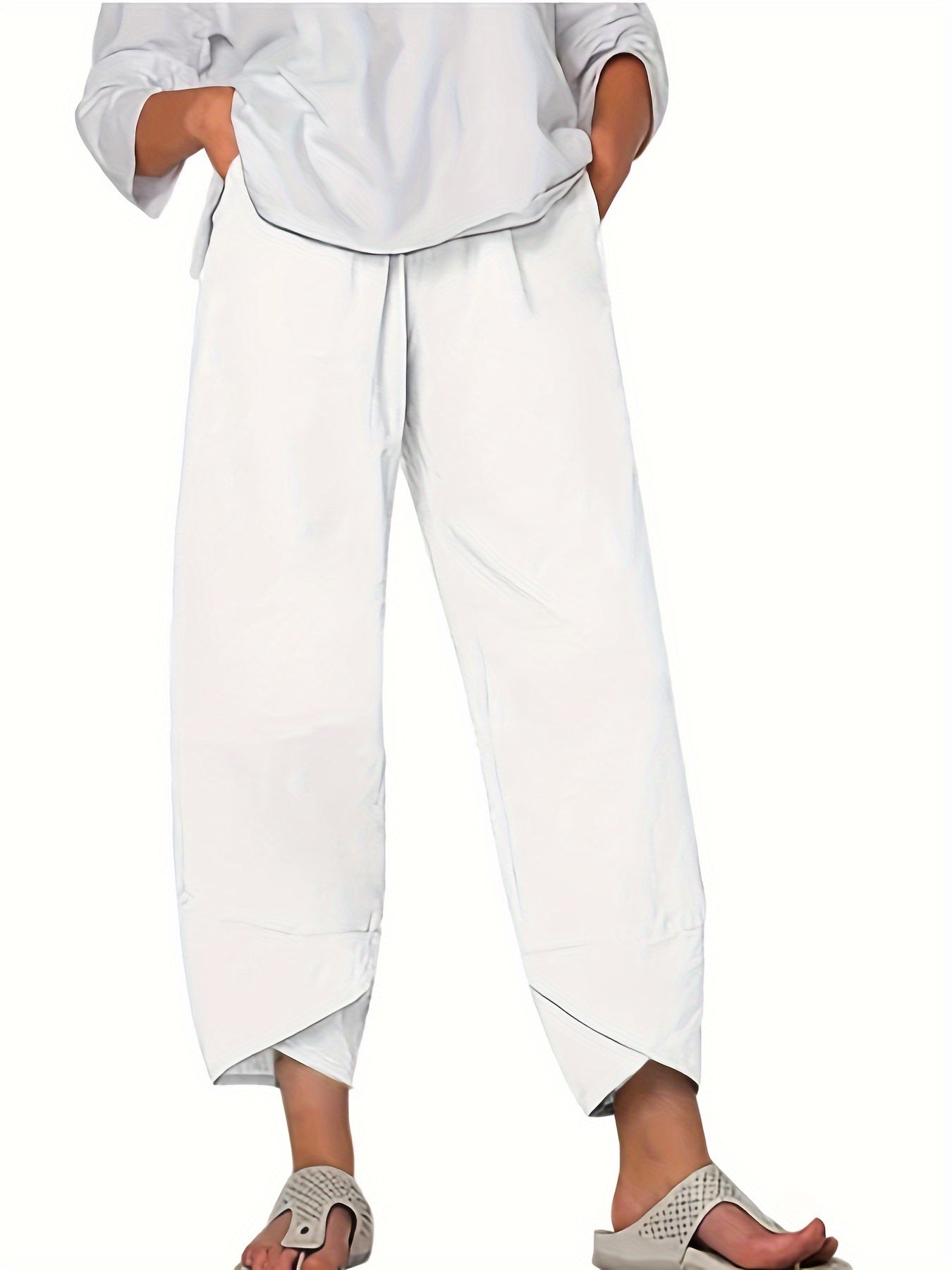 Pantalon culotte ample à taille élastique et tissu léger