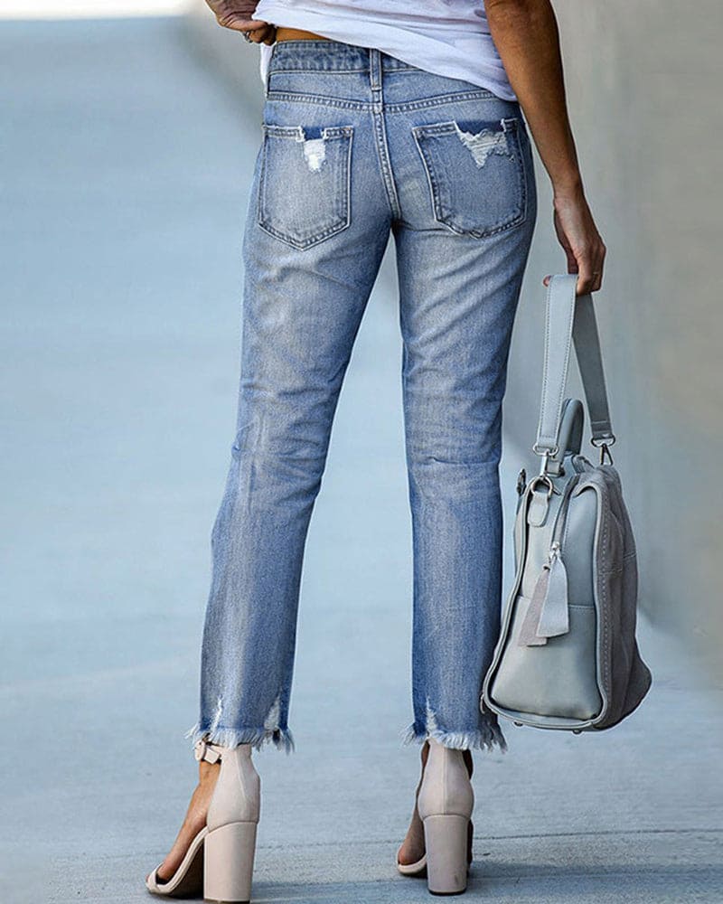 Jean décontracté avec effet déchiré pour femme