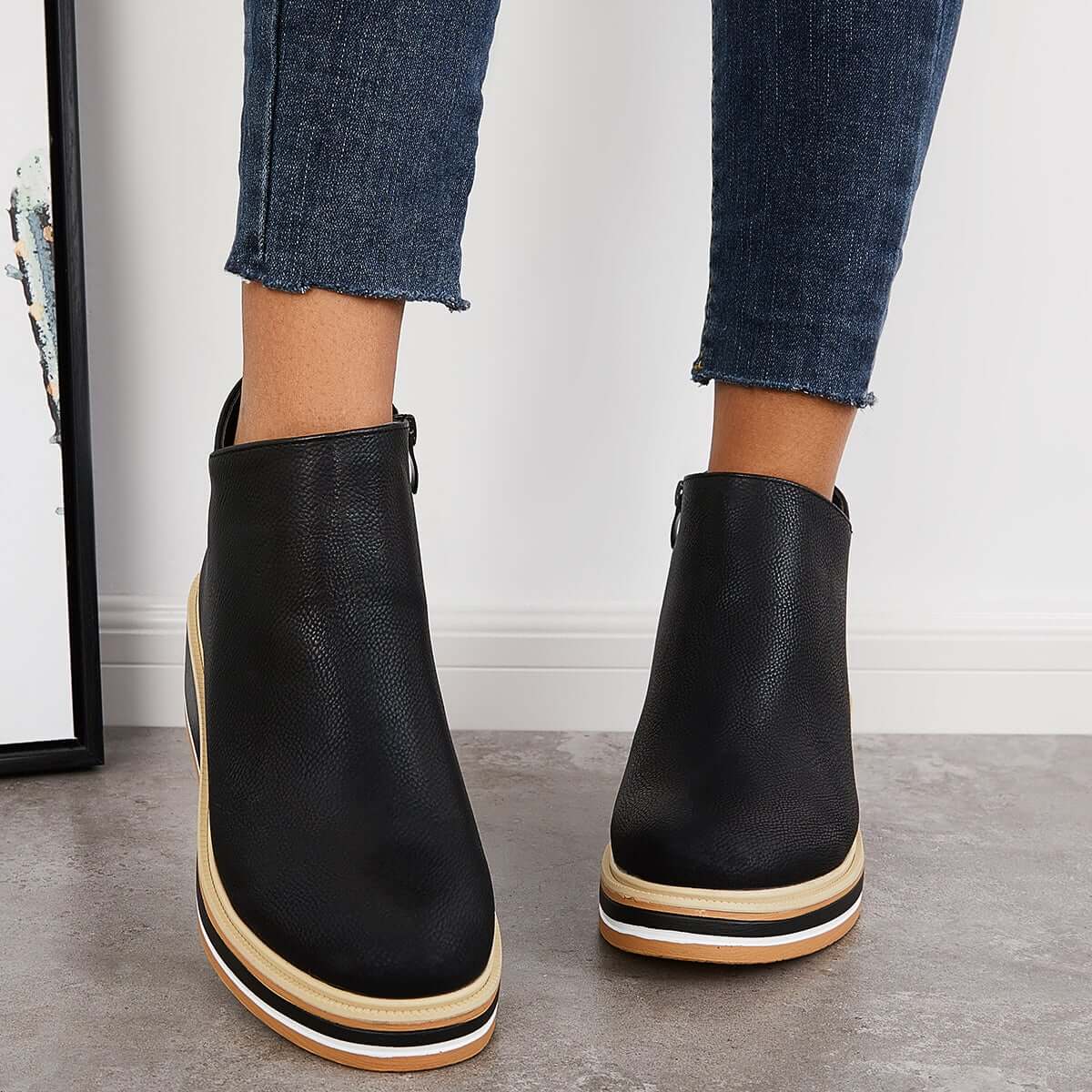 Women's Bottines à Plateforme avec Fermeture Éclair Latérale