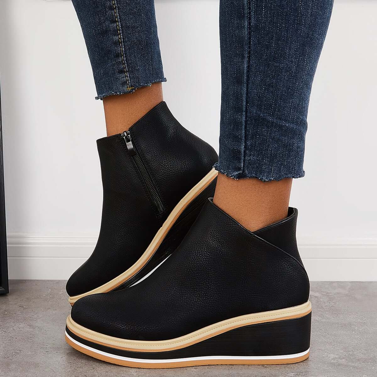 Women's Bottines à Plateforme avec Fermeture Éclair Latérale