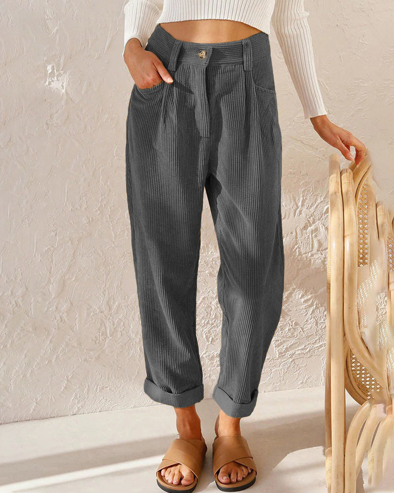 Pour femme - Pantalon taille haute à pinces coupe décontractée ourlet revers