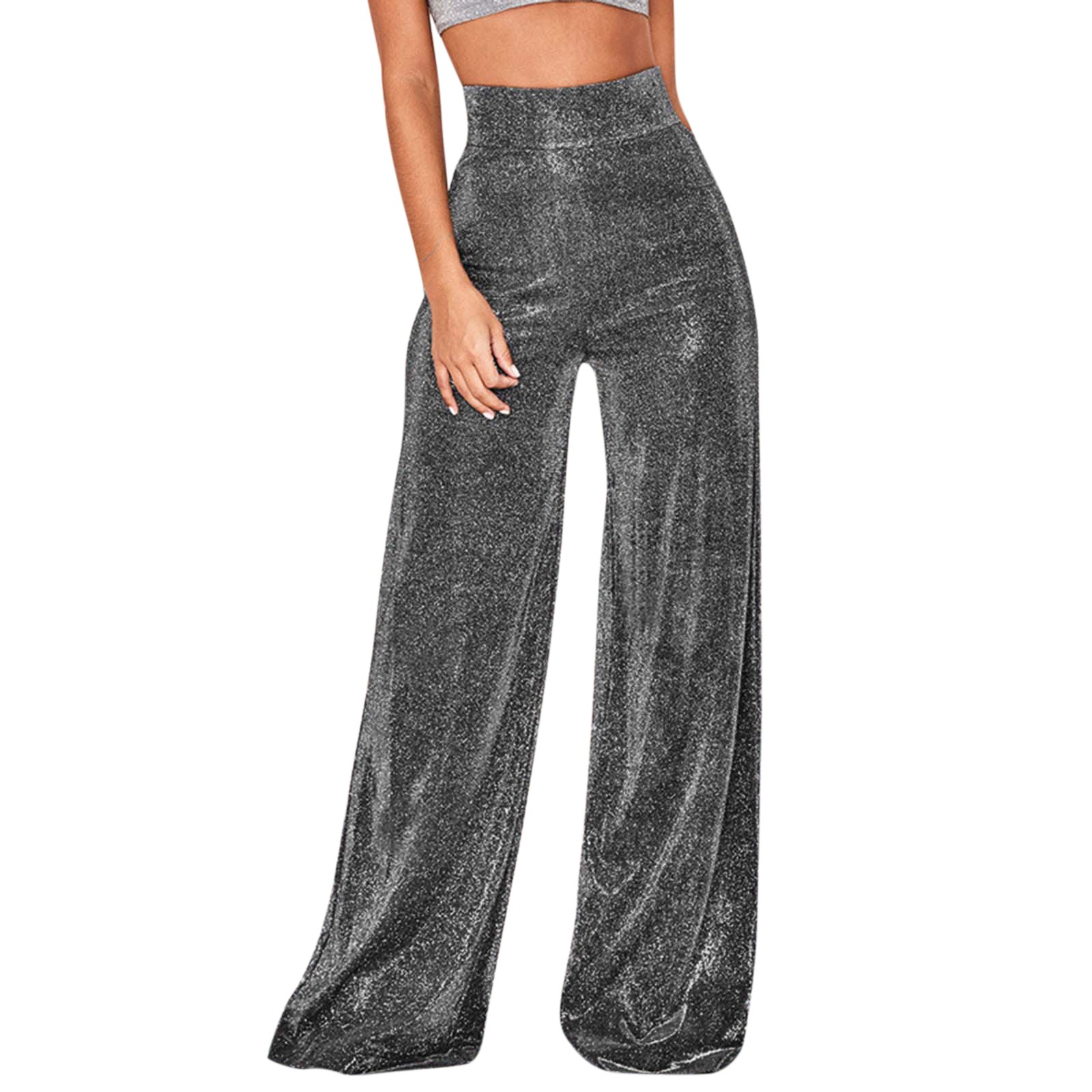 Pour femme - Pantalon taille haute pailleté coupe large élégante