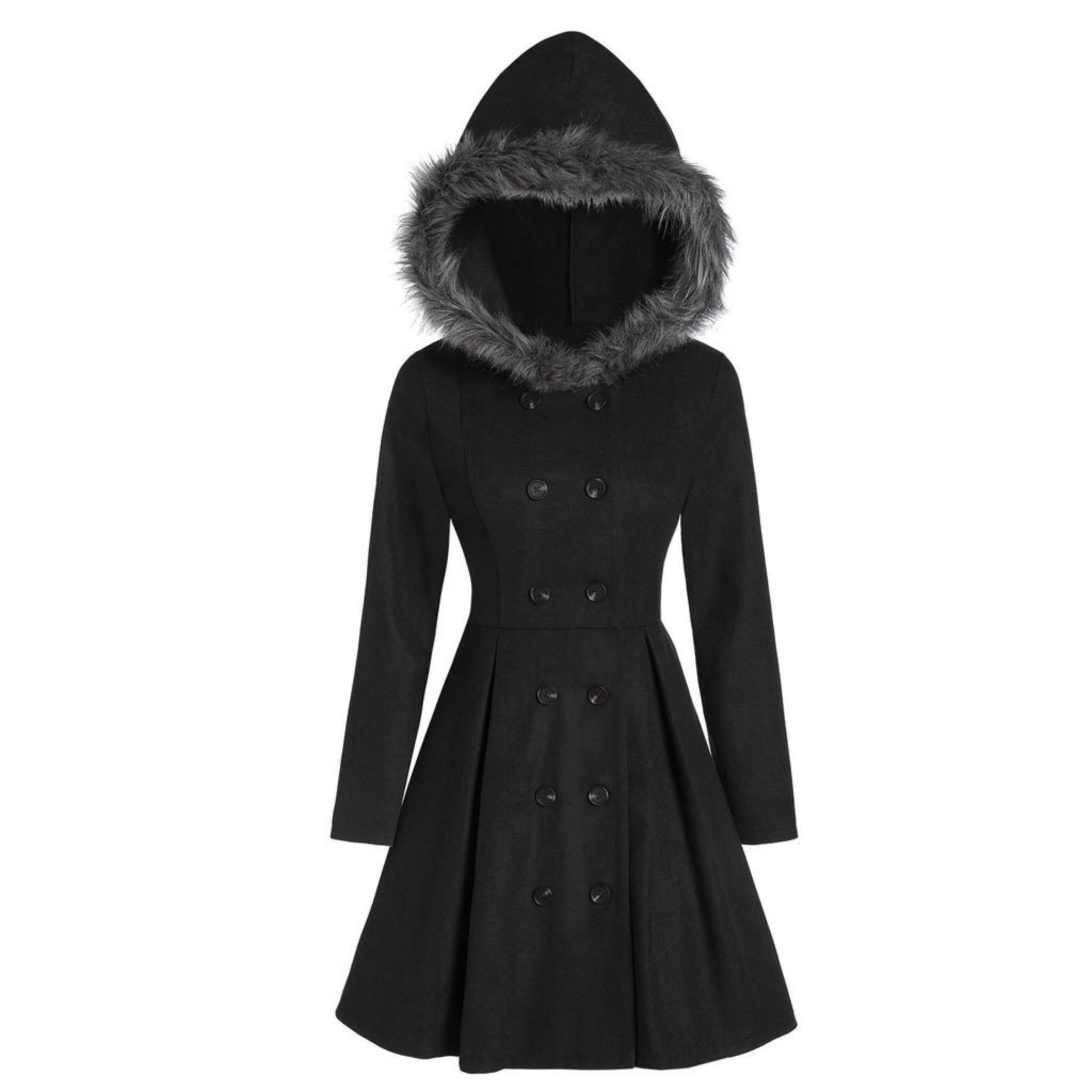 Femme Manteau Croisé à Capuche en Fourrure pour l’Hiver