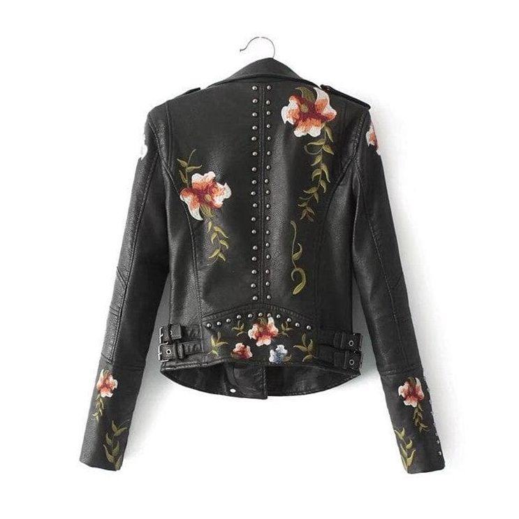 Veste Décontractée Femme en Similicuir – Motif Floral Élégant