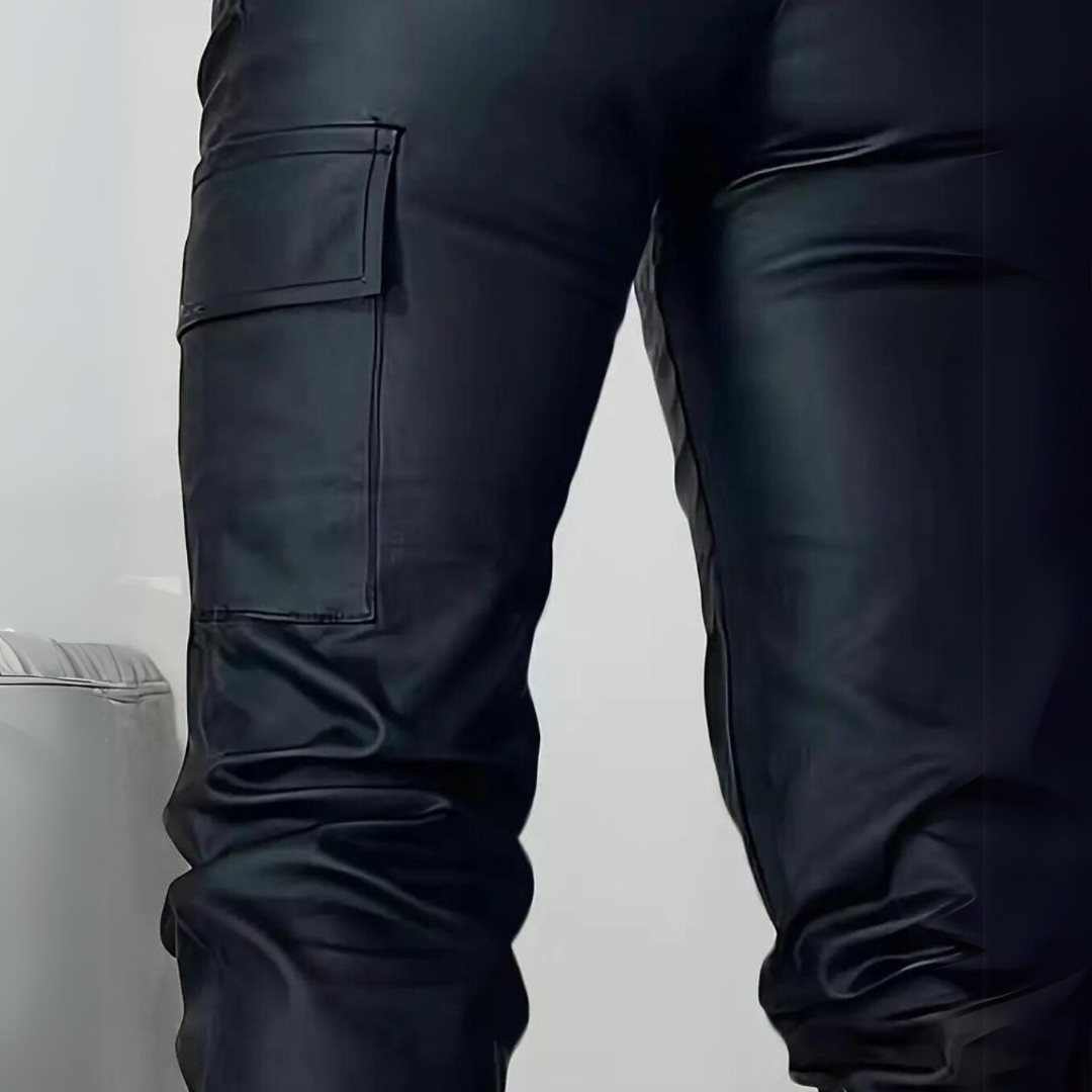Pantalon cargo décontracté ajusté en similicuir pour femme