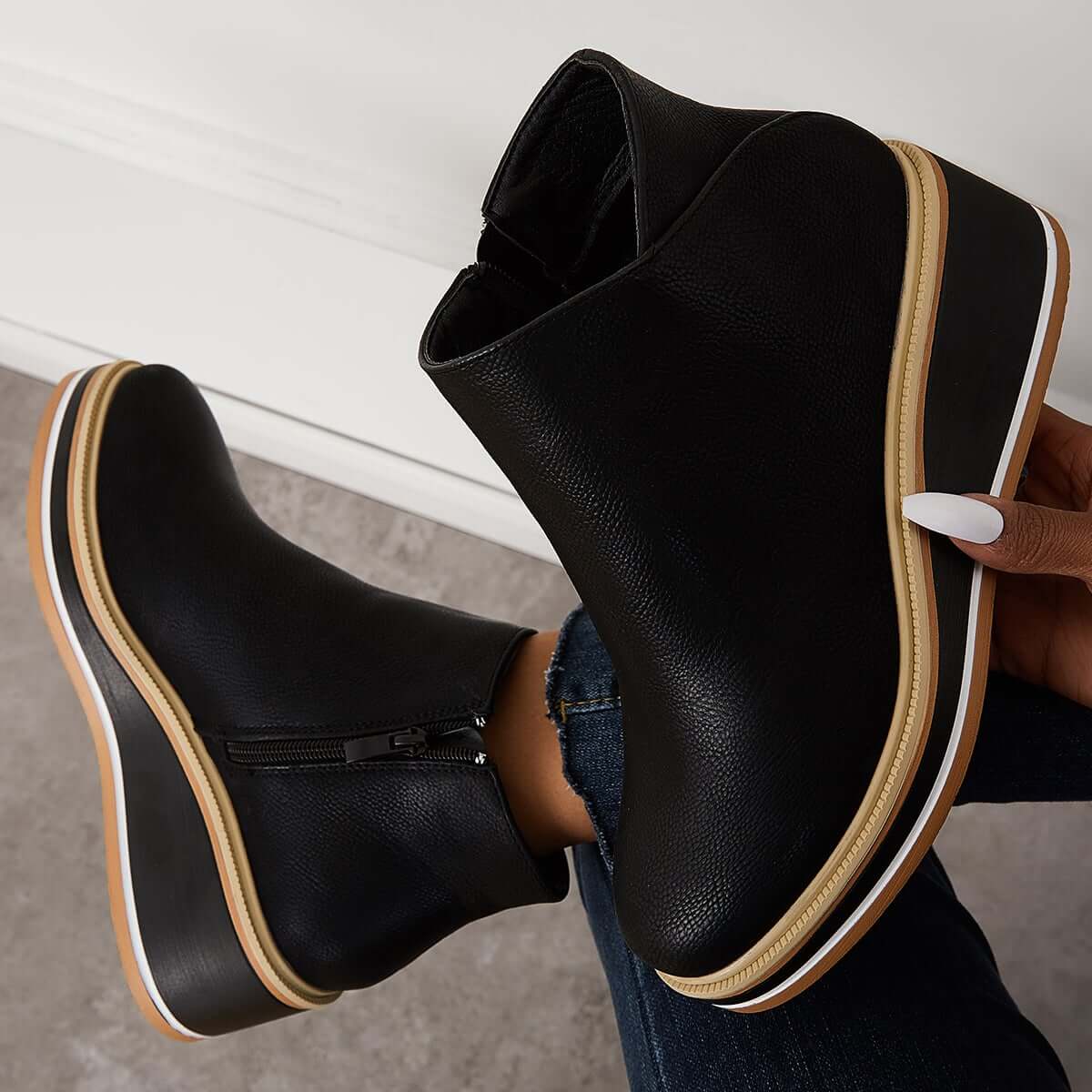 Women's Bottines à Plateforme avec Fermeture Éclair Latérale
