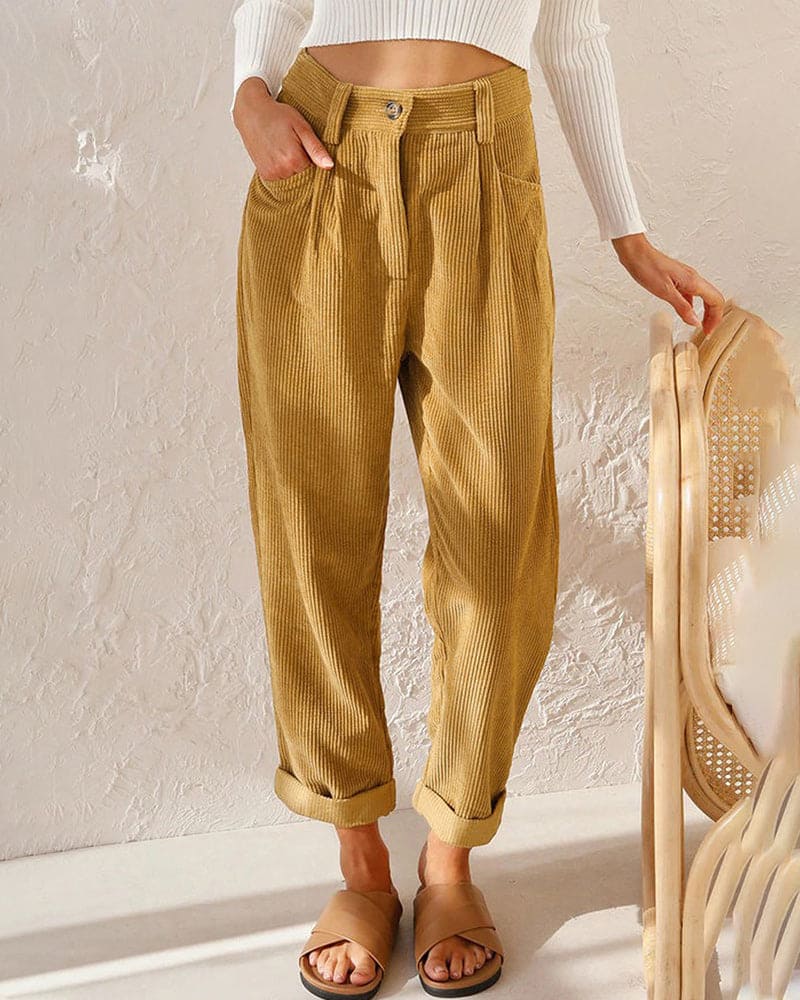 Pour femme - Pantalon taille haute à pinces coupe décontractée ourlet revers