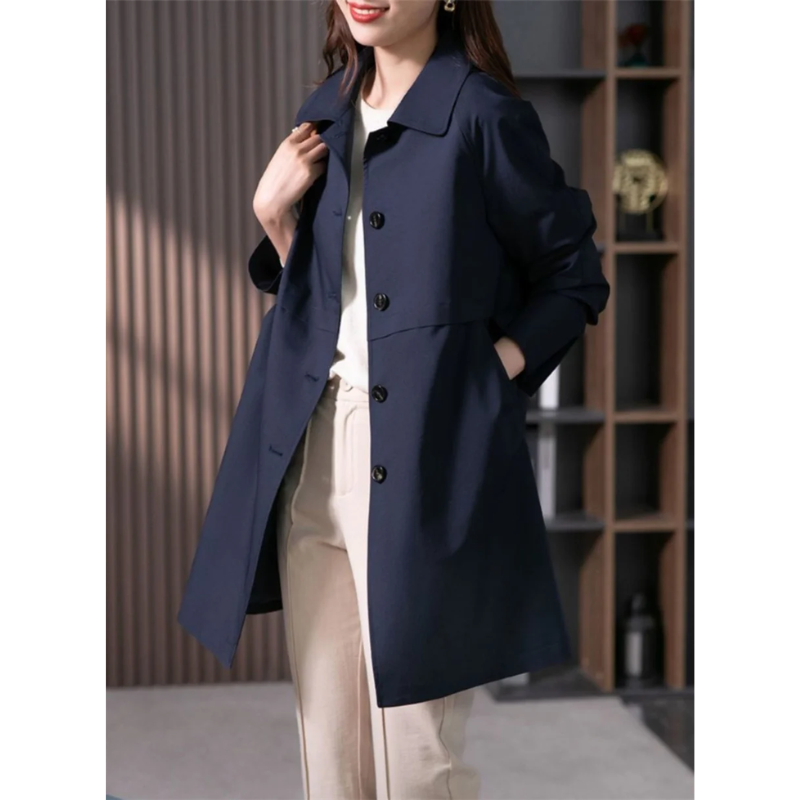 Trench Mi-Cuisse pour Femmes à Coupe Ajustée et Col Classique