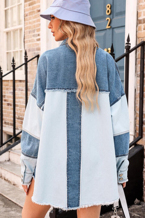 Veste en Jean Décontractée à Boutons et Ourlet Brut pour Femme