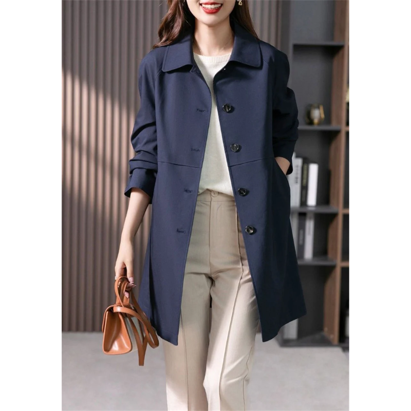 Trench Mi-Cuisse pour Femmes à Coupe Ajustée et Col Classique