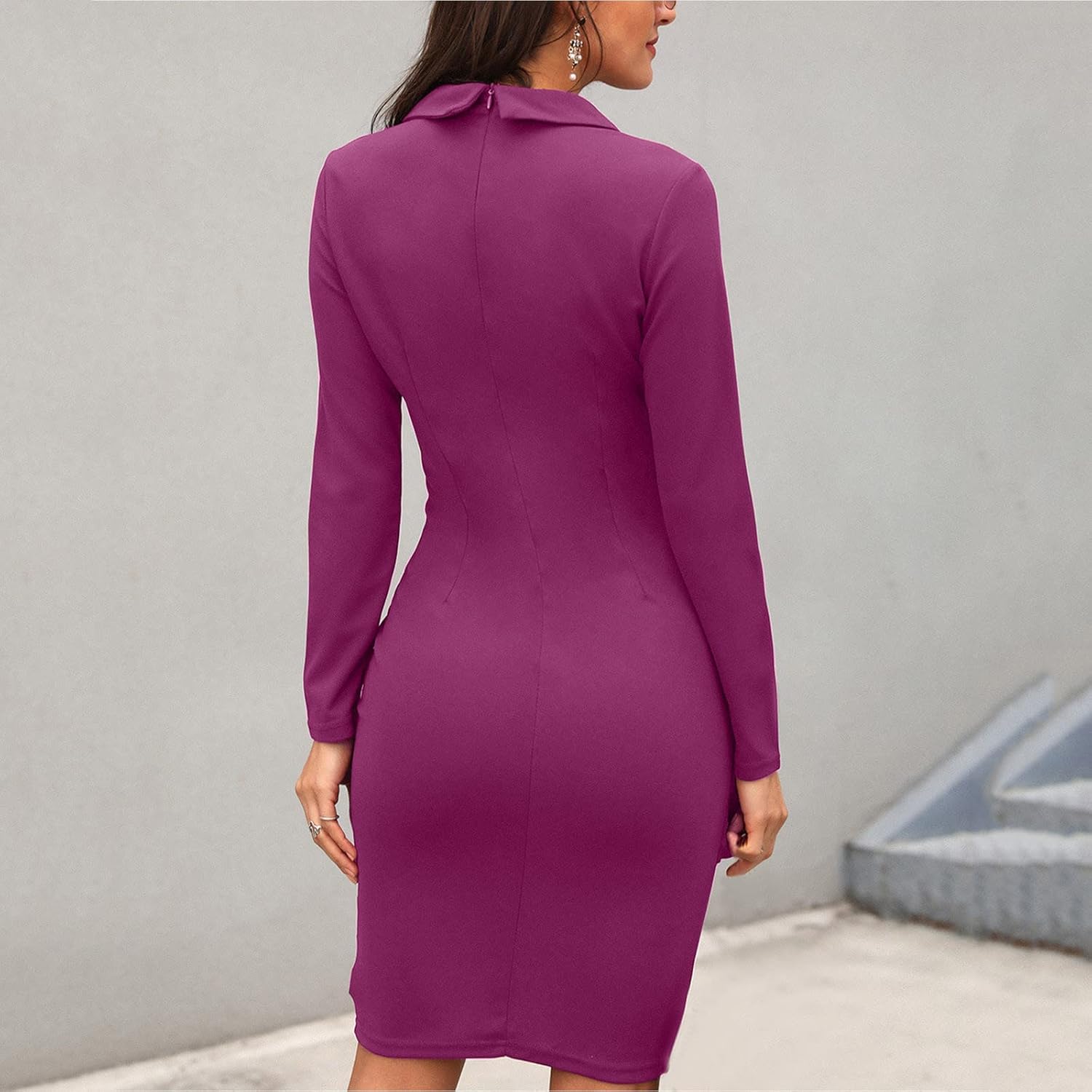 Femmes Robe Blazer Ajustée à Fermeture Boutonnée et Manches Longues