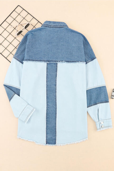 Veste en Jean Décontractée à Boutons et Ourlet Brut pour Femme