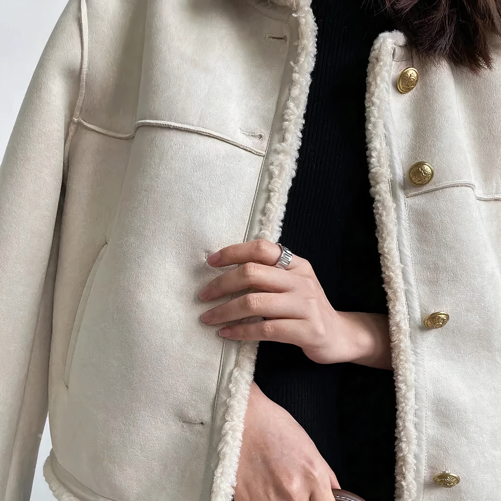 Femme Veste Sherpa à Manches Longues et Col Haut