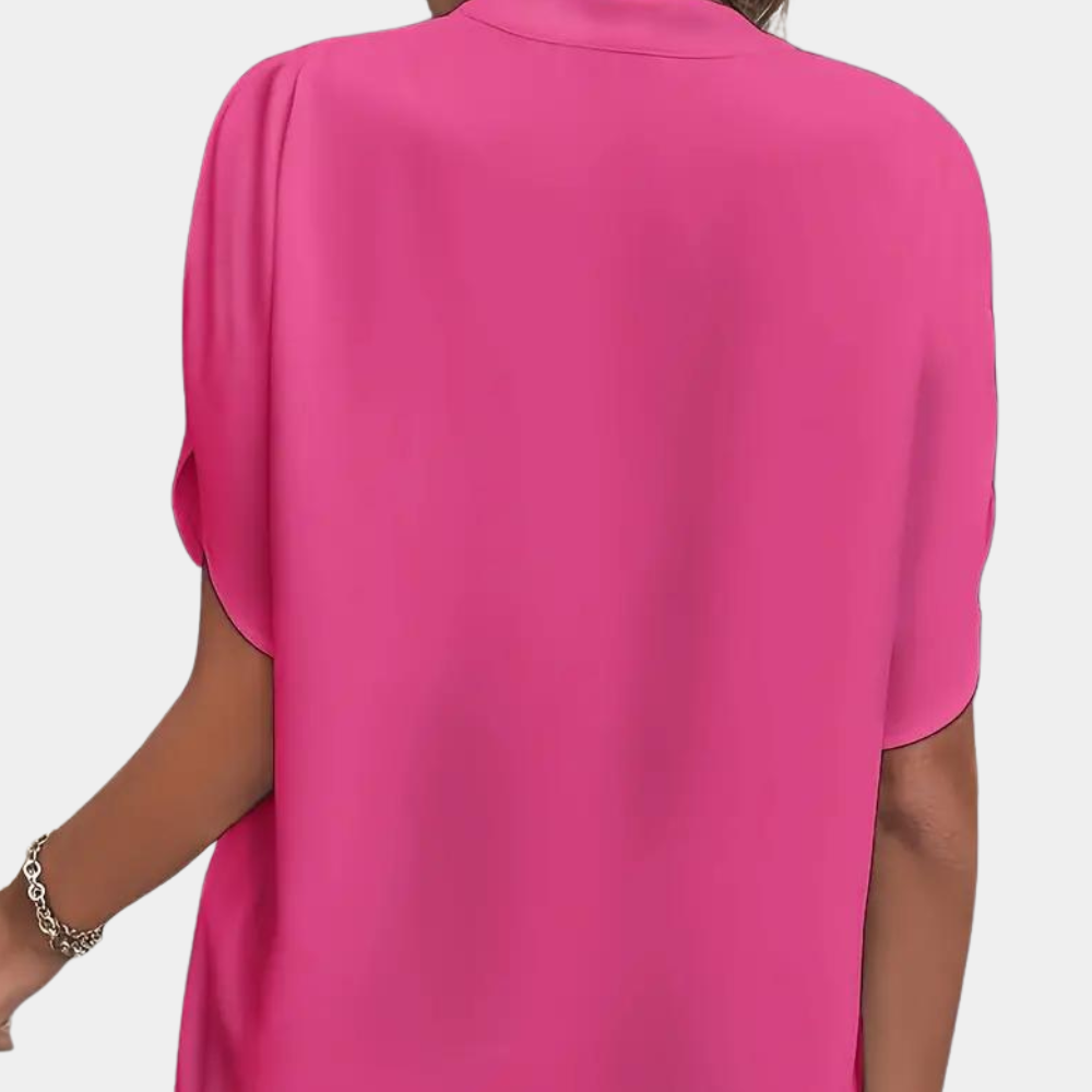 Blouse Femme Légère – Col Montant avec Encolure en V et Manches Courtes