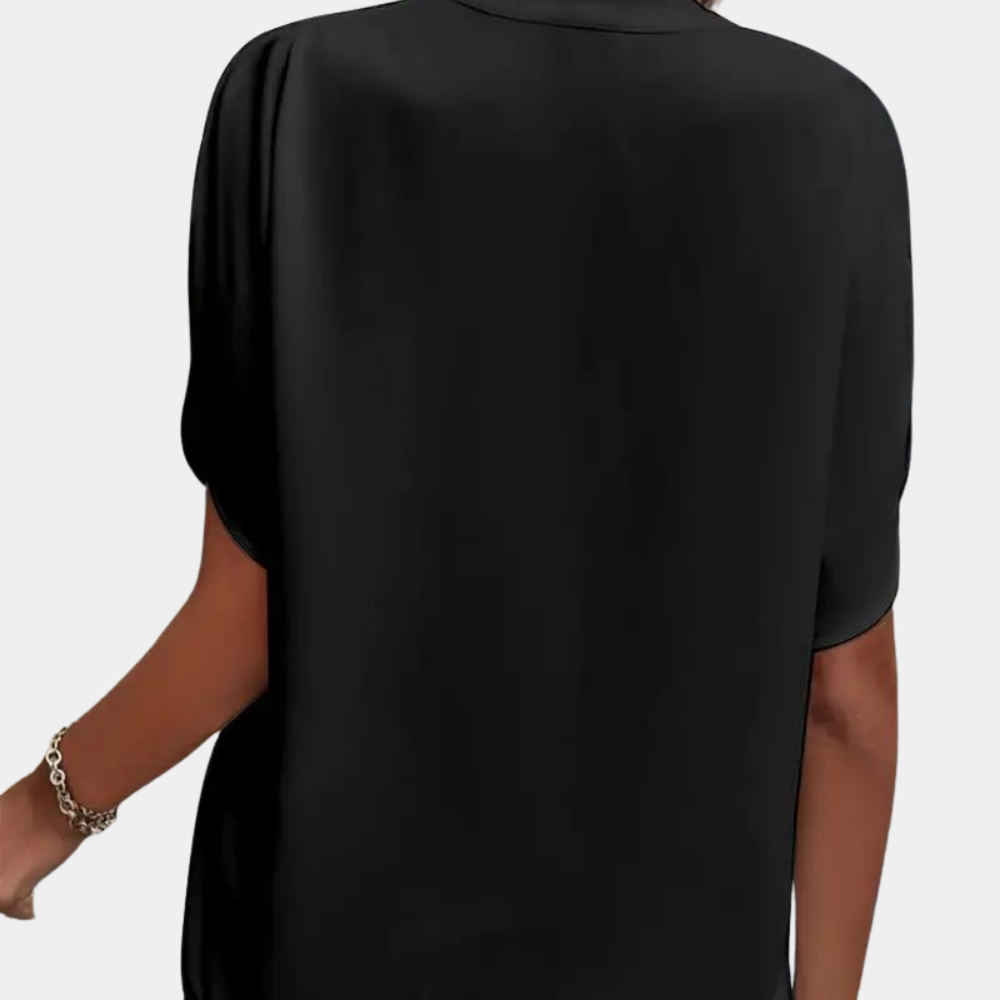 Blouse Femme Légère – Col Montant avec Encolure en V et Manches Courtes