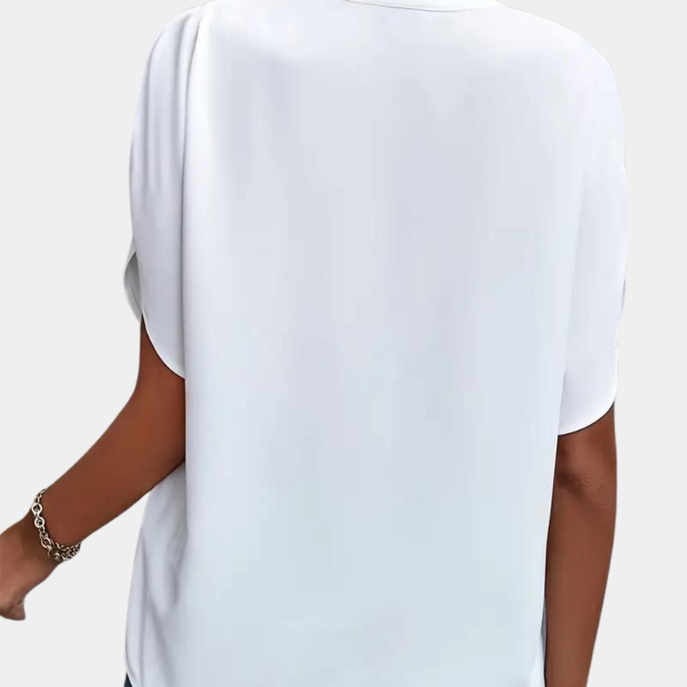 Blouse Femme Légère – Col Montant avec Encolure en V et Manches Courtes