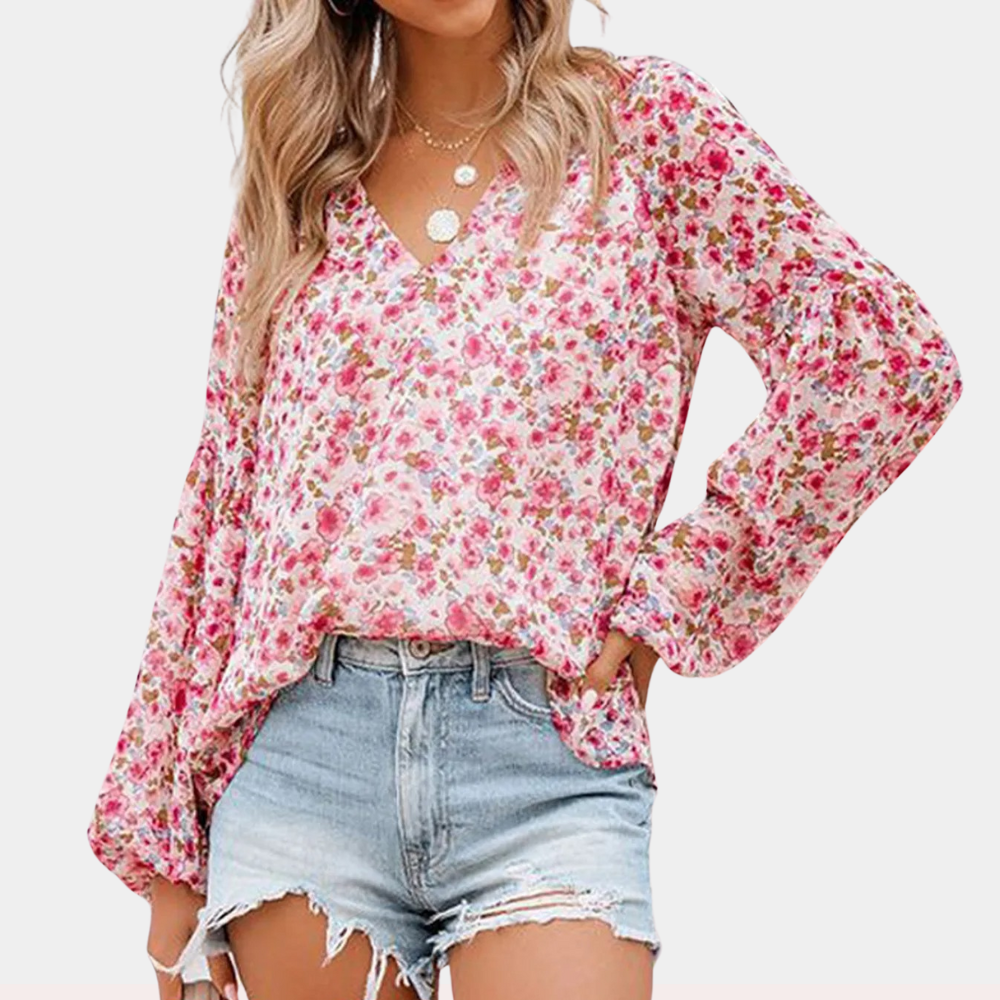 Blouse Femme Fleurie Légère – Manches Longues et Col en V