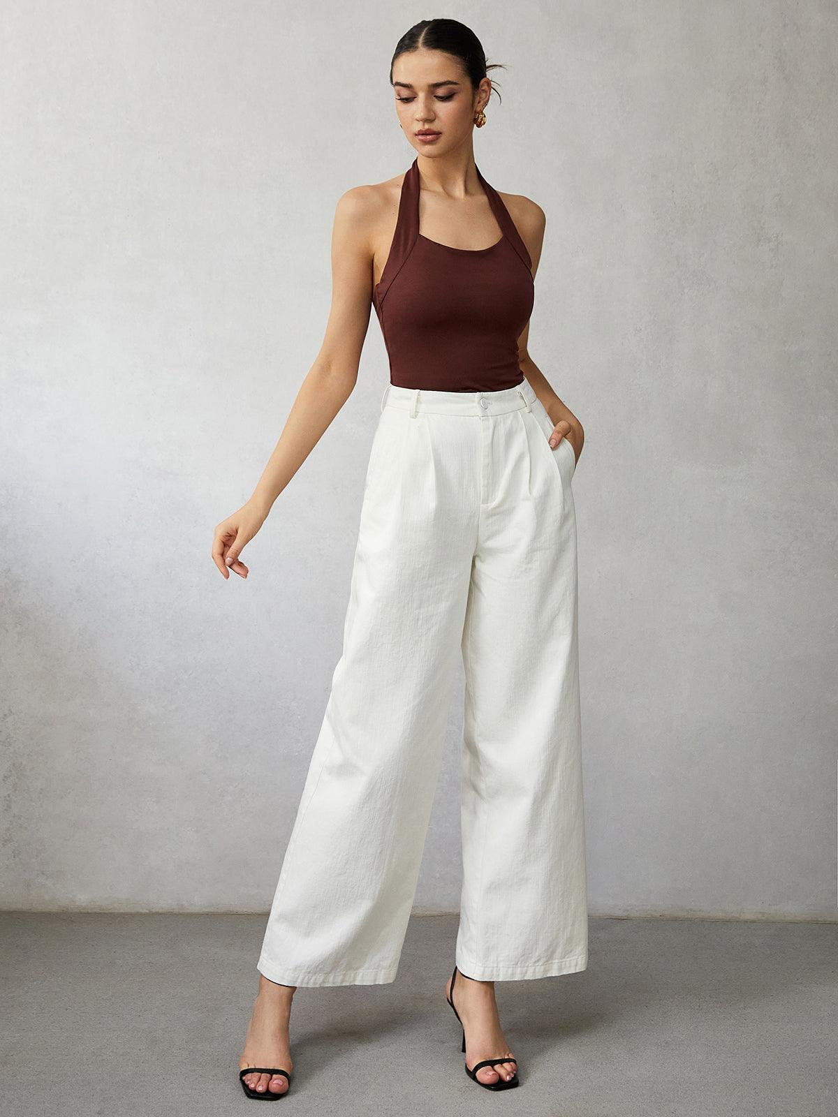 Jean taille haute à jambe large coupe élégante pour femme